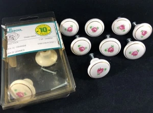 10 Pack Amerock 221WHT Red Rose on White Ceramic 1 1/2" Cabinet Knob Pulls - Picture 1 of 6