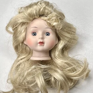 VTG Porcelain Doll Head Parts For 16” Dolls Blonde Wig Blue Eyes Sweet Face /- - Picture 1 of 8
