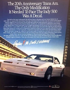 Pontiac 1989 20 aniversario transmisión automática cupé Indy 500 coche de ritmo foto anuncio impreso - Imagen 1 de 1