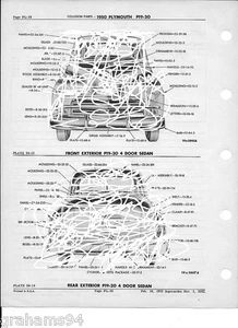1950 Plymouth P19 P20 NOS Exterior Collision Parts Guide 11 X 17 Size - Picture 1 of 8