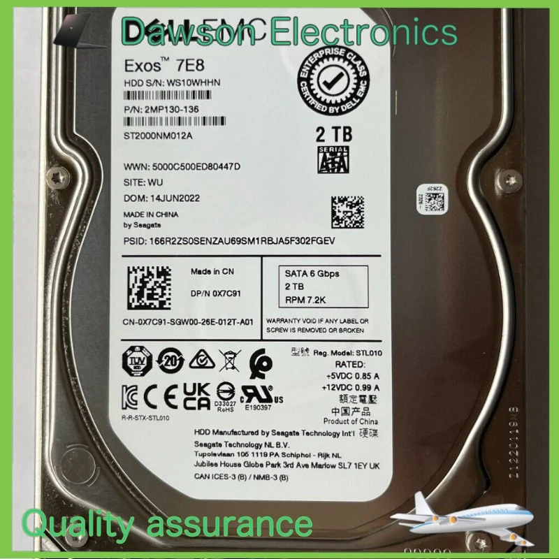 X7C91 0X7C91 DELL EMC 2TB 3.5" SATA 6Gbps HDD HARD DRIVE 14/15/16G KIT - Image 1 of 1