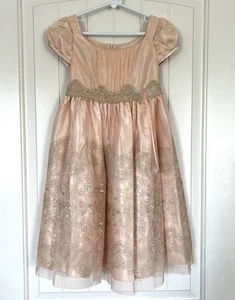 Bonnie Jean Girls Dressy Dress Peach Mesh Lace Tulle Satin Short Sleeve Easter 6 - Picture 1 of 24