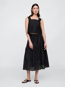 Gap Factory Tiered Eyelet Midi Skirt Black M Ret $60 - Picture 1 of 4
