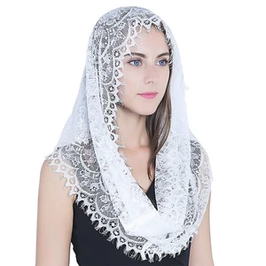 White Infinity Scarf Mantilla - Catholic Veil Church Veil Head Covering Latin... - Picture 1 of 6