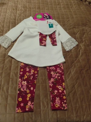Dollie & Me, 4 Piece Set, Tops/Pants, Ivory/Burgundy Floral, Size:8, New w/Tags - Image 1 of 4