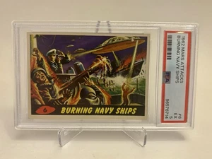 1962 Mars Attacks Graded Trading Card: #6 “Burning Navy Ships” - PSA 5 EX - Picture 1 of 3