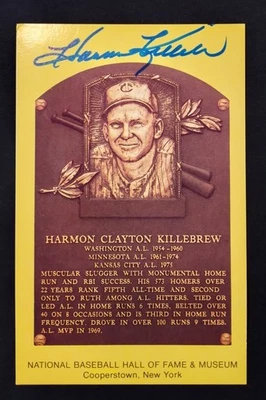 HARMON KILLEBREW SIGNED AUTO GOLD HOF PLAQUE POSTCARD MINNESOTA TWINS - Image 1 of 2