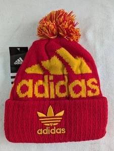 Adidas Red Gold NFL Kansas City Chiefs Winter Beanie Pom Knit Hat Lined Cap - Picture 1 of 3