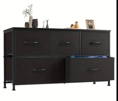 5 Drawer Fabric Dresser Organizer Metal Frame And Wood Tabletop Chest Black - image 1 of 2