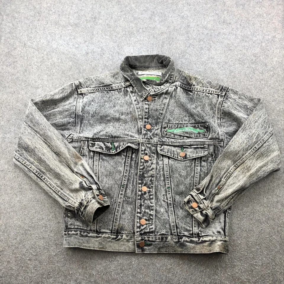 Vintage Code Bleu Jacket Mens Medium Black Acid Wash Denim Corduroy Collar 90s - Image 1 of 4