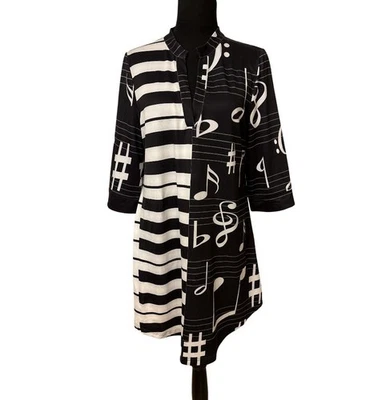 Vestido Artístico Estampado Teclado Nota Musical AZALEA Negro Blanco Grande Foto 1 de 4