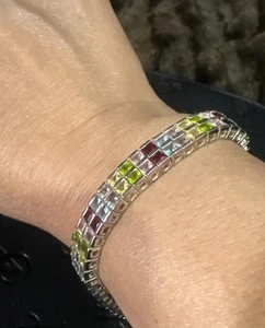 925 Sterling Silver Amethyst Topaz Citrine Garnet Peridot Gemstone Bracelet - Picture 1 of 14