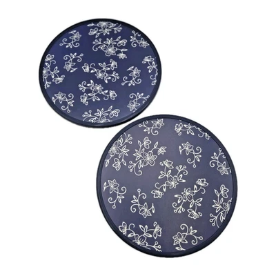 2 Lazy Susans 13.5 英寸木制转盘收纳盒蓝色花卉装饰全新带盒 — 第 1/4 张图片