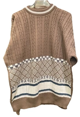 Vintage Towncraft Sweater Mens Large Brown Multi Geometric Acrylic Pullover 90s - Image 1 of 4