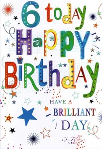 BIGLIETTO COMPLEANNO 6 ANNI '6 OGGI BUON COMPLEANNO' E BUSTA ABBINATA 5" X 7" - Foto 1 di 3