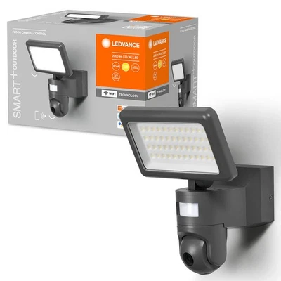 LEDVANCE LED Smart+ Fluter gris oscuro IP44 23W blanco cálido aplicación WiFi cámara + sensor PIR