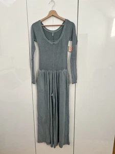 Free People Movement Hot Shot Wide Leg Jumpsuit. Green/Grey. XS. RRP £118. - Picture 1 of 8