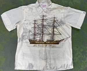 Men's Vintage SCHIAPARELLI Ship SS Camp Shirt Sz Med The Charles Morgan - Picture 1 of 6