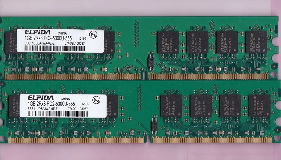 2GB 2x1GB PC2 5300 DDR2-667 ELPIDA EBE11UD8AJWA-6E-E Desktop Ram Memory Kit DIMM - Image 1 of 3