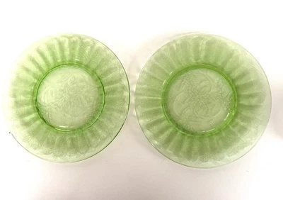 Jeannette Green Depression Glass Poinsettia Salad Dessert Plates 8” VTG 1930-35 - Image 1 of 4