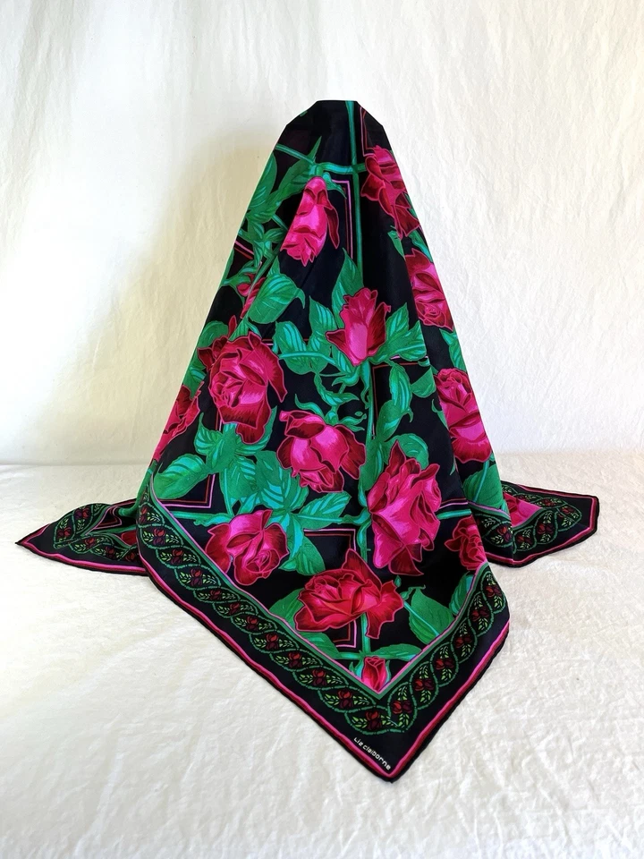 Bufanda floral de seda vintage de Liz Claiborne con rosas rosas rosas brillantes Foto 1 de 4