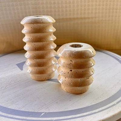 Candelabros de travertino, juego de 2 velas de piedra natural blanco crema (C-10 Foto 1 de 4