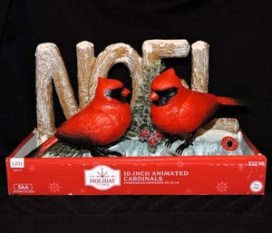 Holiday Time NOEL 10-inch Animated Red Cardinals Music Christmas Decoration - Picture 1 of 7