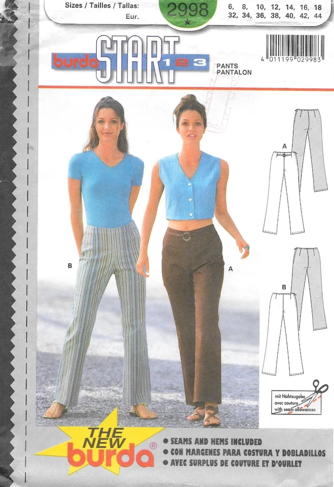 Burda Sewing Pattern # 2998 Misses' Close-Fitting Pants Size: 6-12 - Image 1 of 2