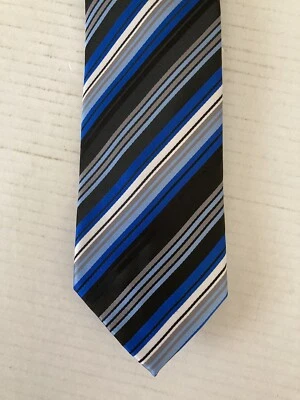 Corbata para hombre Giorgio Brutini poliéster azul blanco gris plata rayas negras Foto 1 de 4