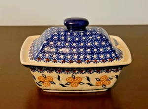 Manufaktura Boleslawcu Polish Pottery Lidded Sauce Dish w/ Spoon Slot #105 PSJ - Picture 1 of 8