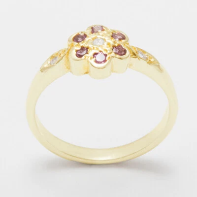 9ct Gold Natural Diamond & Pink Tourmaline Womens Cluster Ring - Sizes J to Z - Image 1 of 4