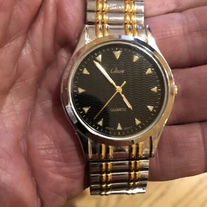 Men’s Collezio Elegant Round Silver Gold Tone Black Dial Flex Band Watch - Picture 1 of 6