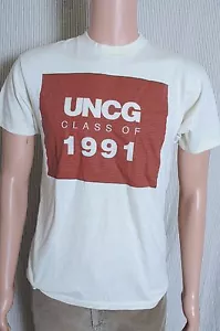 Camiseta beige vintage años 90 UNCG Carolina del Norte Greensboro clase del '91 S - Imagen 1 de 2