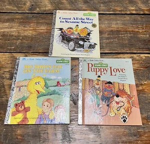 Vintage 1980’s Little Golden Books Set Of 3 Sesame Street Puppy Love Big Bird - Foto 1 di 6