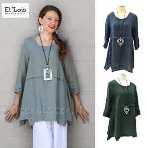 ET'LOIS USA leichte Leinen LIZ TUNIKA Plissee Schürze A-Linie Top XS 38" Brustumfang FARBEN - Bild 1 von 9