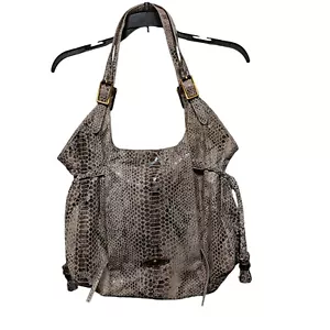 Elliott Lucca Shoulder Bag Leather Gray Cream Snakeskin Large Hobo Tassel Detail - Picture 1 of 18