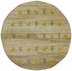 Handgefertigter Indo-Gabbeh Orientteppich Rund Beige Tribal Klein Wollteppich 4X4 Fuß - Bild 1 von 13