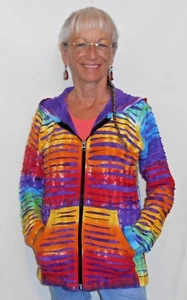 RISING INTERNATIONAL NEPAL BRIGHT HOODIE RAINBOW TIE DYE JACKET FAIR TRADE - Picture 1 of 9