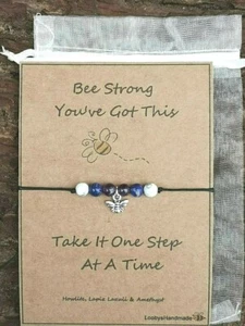 ANGST UNTERSTÜTZUNGSARMBAND SEI STARK STRESSABBAU HEILUNG EDELSTEIN GESCHENKKARTE UK - Bild 1 von 3