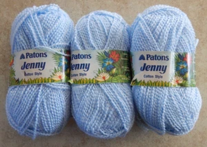 New Patons Jenny Yarn Lot of 3 #0030 Light Pastel Blue Acrylic/Nylon - Picture 1 of 4