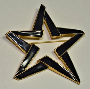 Vintage Firmado Lia Tono Dorado Esmalte Negro Grande Forma de Estrella Broche - Imagen 1 de 2
