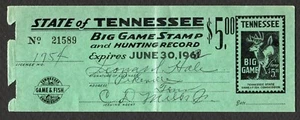 1960 State of Tennessee Big Game Briefmarke und Jagdaufzeichnung NUR COVER - Bild 1 von 2