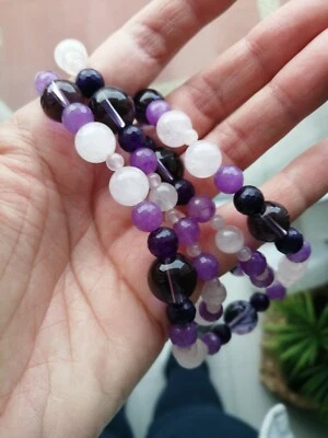 collana in pietre dure naturali quarzo rosa e viola fatta a mano - Immagine 1 di 3