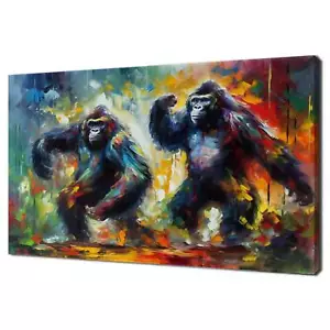 Zwei Gorillas bunte Malerei Stil modernes Design Leinwanddruck Bild Kunst - Bild 1 von 7