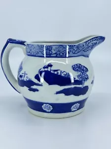 1960s Porcelain flow blue delft china willow china pitcher creamer Chinoiserie - Picture 1 of 21