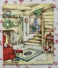 Vintage Mid Century Christmas Eve Cozy Cabin Fireplace Mantel Greeting Card