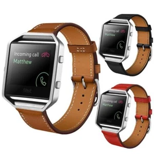 Reloj de cuero de vaca correa correa pulsera marco de acero para pulsera Fitbit Blaze - Imagen 1 de 22