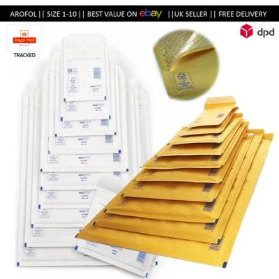 GOLD WHITE AROFOL GENUINE BUBBLE JIFFY PADDED ENVELOPES MAILERS BAGS ALL SIZES