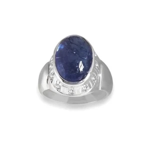 7,71 ctw natürlicher Tansanit Cabochon & Diamant ovaler Schliff Sterlingsilber Ring  - Bild 1 von 3