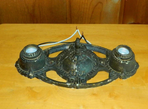 Vintage Cast Iron Ceiling Flush Mount Double Light Fixture Cover